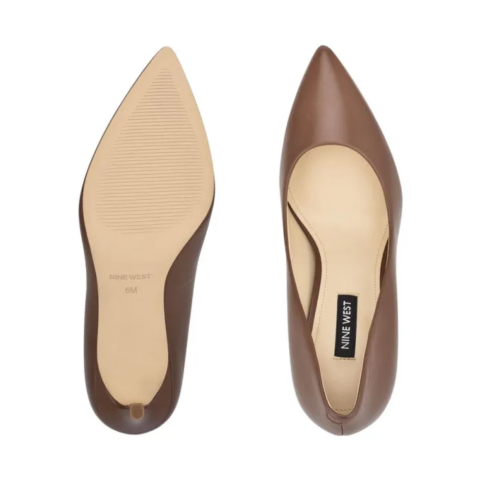 Ezra Pointy Toe Pumps Brown Leather Women Nine West Heels