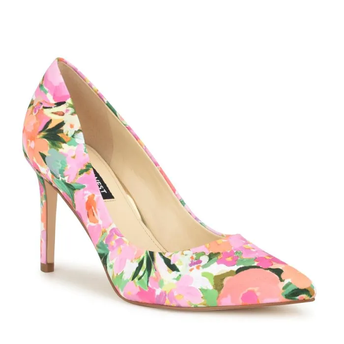Ezra Pointy Toe Pumps Pink Floral Women Nine West Heels