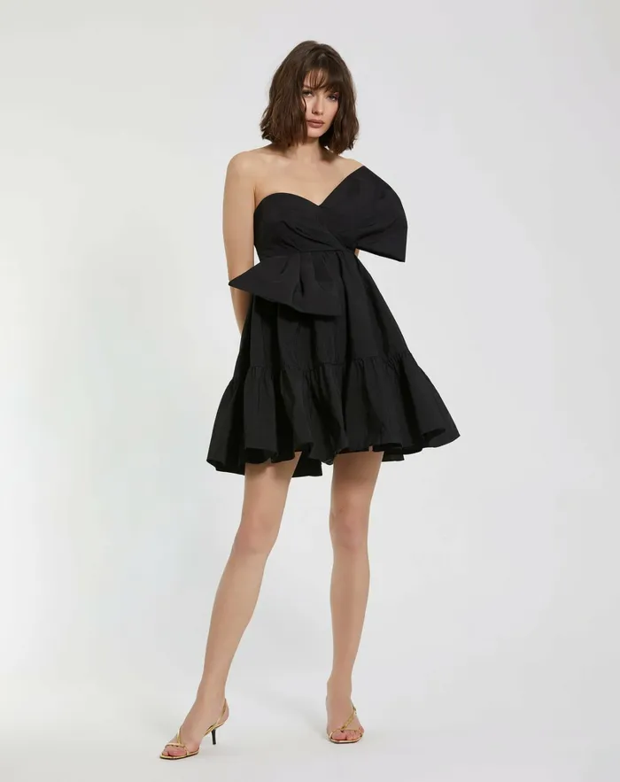Faille Strapless Twist Bow Mini Dress Black Women Every Day Dresses Mac Duggal