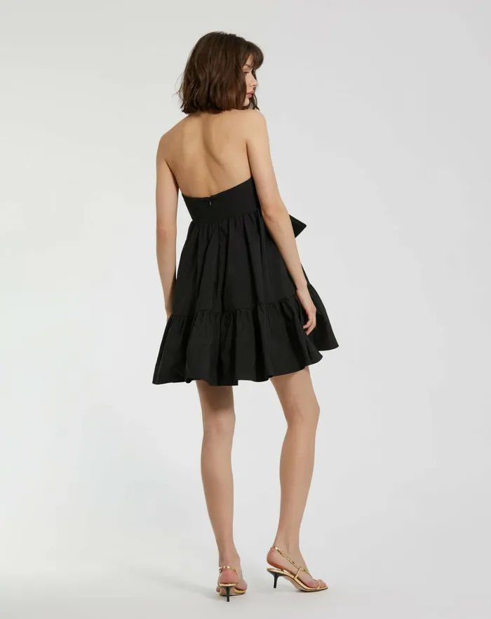 Faille Strapless Twist Bow Mini Dress Black Women Every Day Dresses Mac Duggal