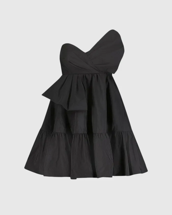 Faille Strapless Twist Bow Mini Dress Black Women Every Day Dresses Mac Duggal