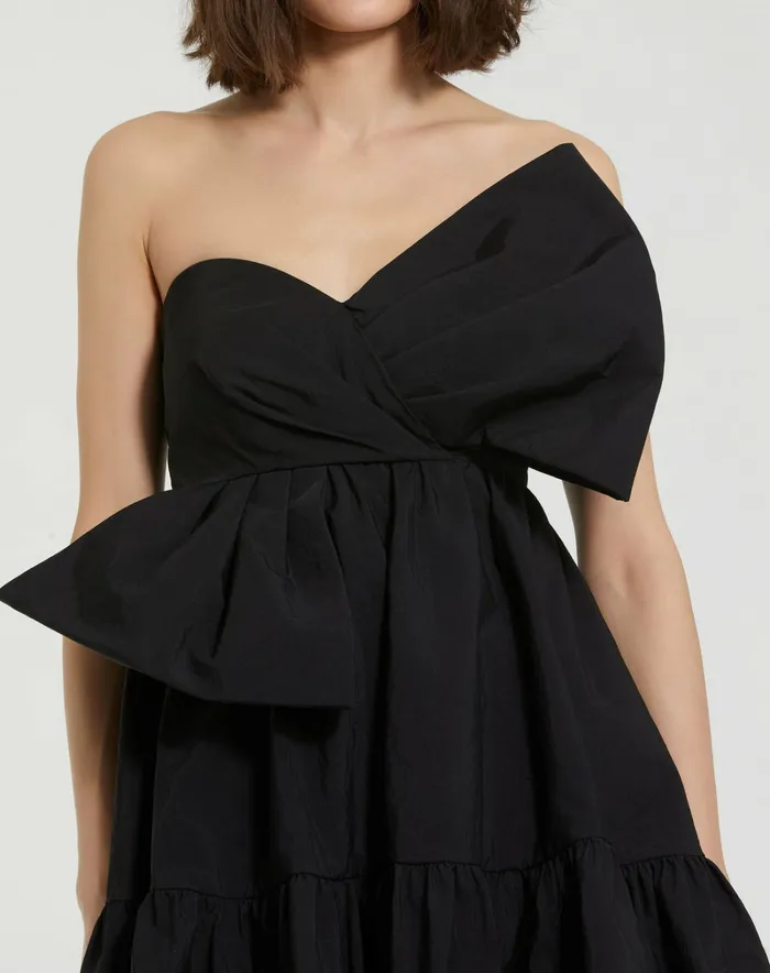 Faille Strapless Twist Bow Mini Dress Black Women Every Day Dresses Mac Duggal