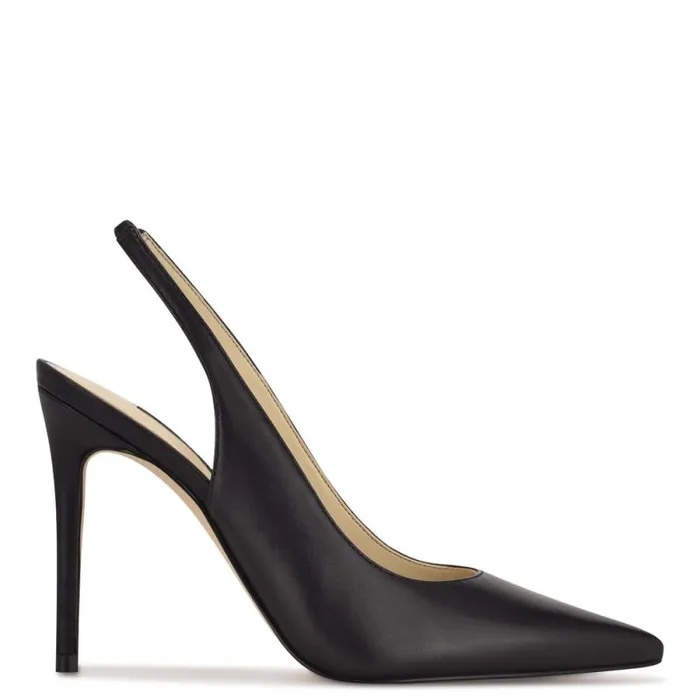 Feather Pointy Toe Slingback Pumps Black Leather Women Nine West Heels