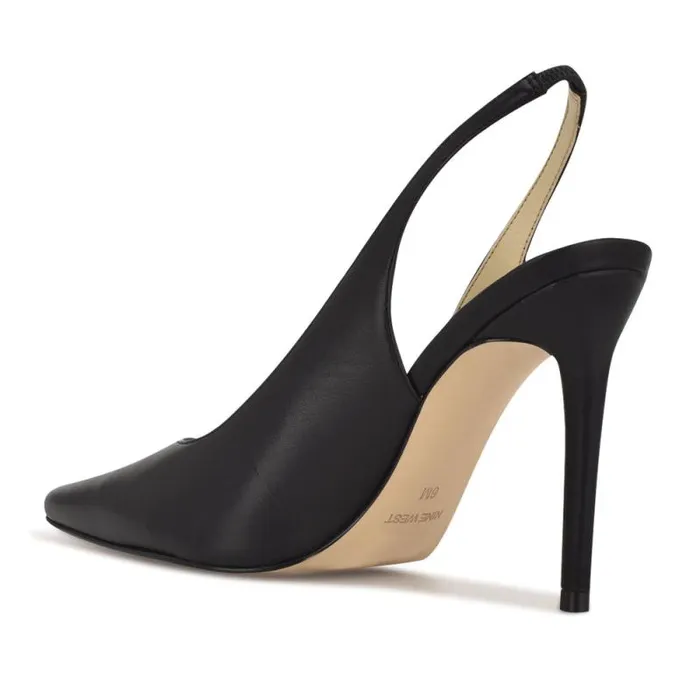 Feather Pointy Toe Slingback Pumps Black Leather Women Nine West Heels