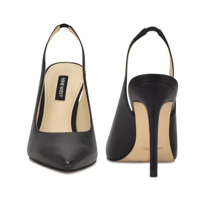 Feather Pointy Toe Slingback Pumps Black Leather Women Nine West Heels