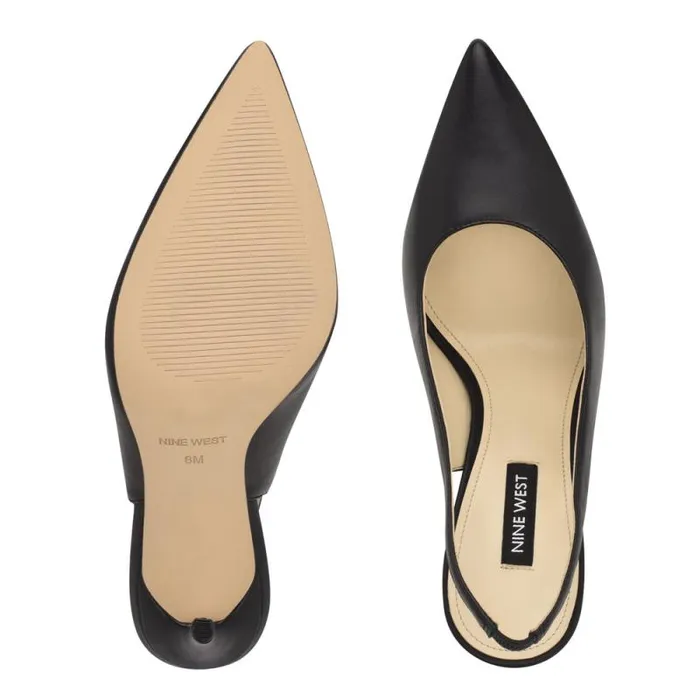 Feather Pointy Toe Slingback Pumps Black Leather Women Nine West Heels