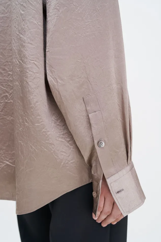 filippak Shirts and Blouses Women Crinkle Shirt Dark Taupe filippak Shirts and Blouses Women Crinkle Shirt Dark Taupe