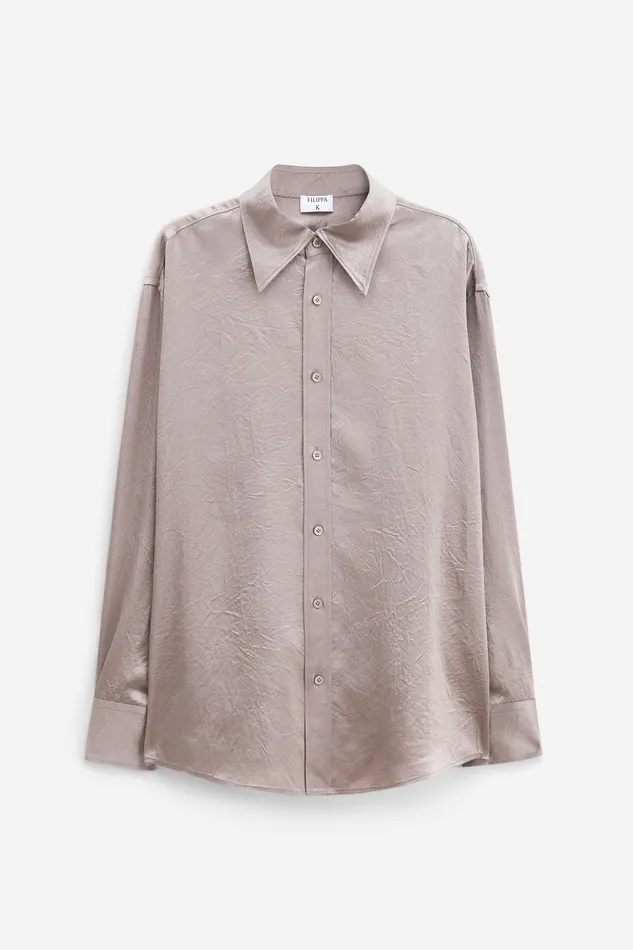 filippak Shirts and Blouses Women Crinkle Shirt Dark Taupe filippak Shirts and Blouses Women Crinkle Shirt Dark Taupe