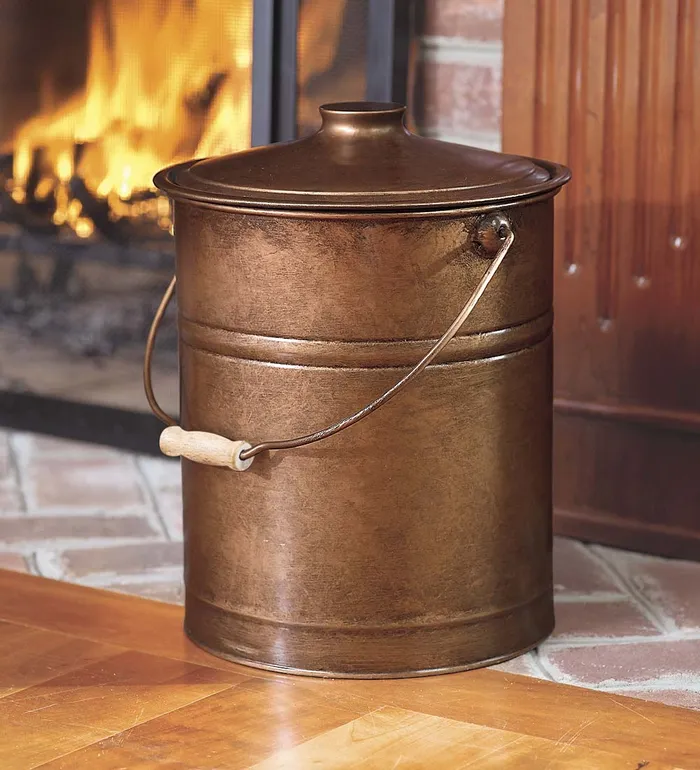 Fireplace and Hearth Deluxe Galvanized Ash Bucket With Handle Lid And DoubleLayer Bottom 8211 Charcoal Black Plow and Hearth Wood Stove Accessories