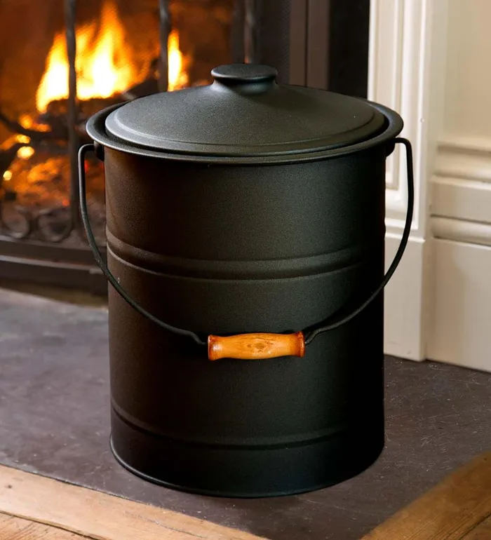 Fireplace and Hearth Deluxe Galvanized Ash Bucket With Handle Lid And DoubleLayer Bottom 8211 Charcoal Black Plow and Hearth Wood Stove Accessories