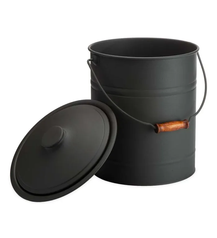 Fireplace and Hearth Deluxe Galvanized Ash Bucket With Handle Lid And DoubleLayer Bottom 8211 Charcoal Black Plow and Hearth Wood Stove Accessories