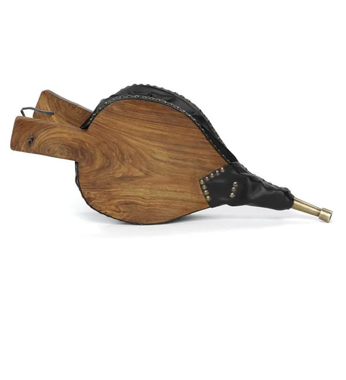 Fireplace and Hearth Wood And Leather Log Cabin Style Bellow Plow and Hearth Wood Stove Accessories
