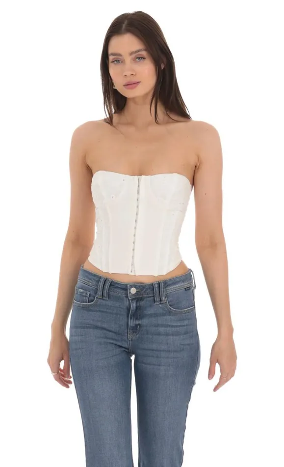 Floral Eyelet Corset Top White Women LUCY IN THE SKY Tops