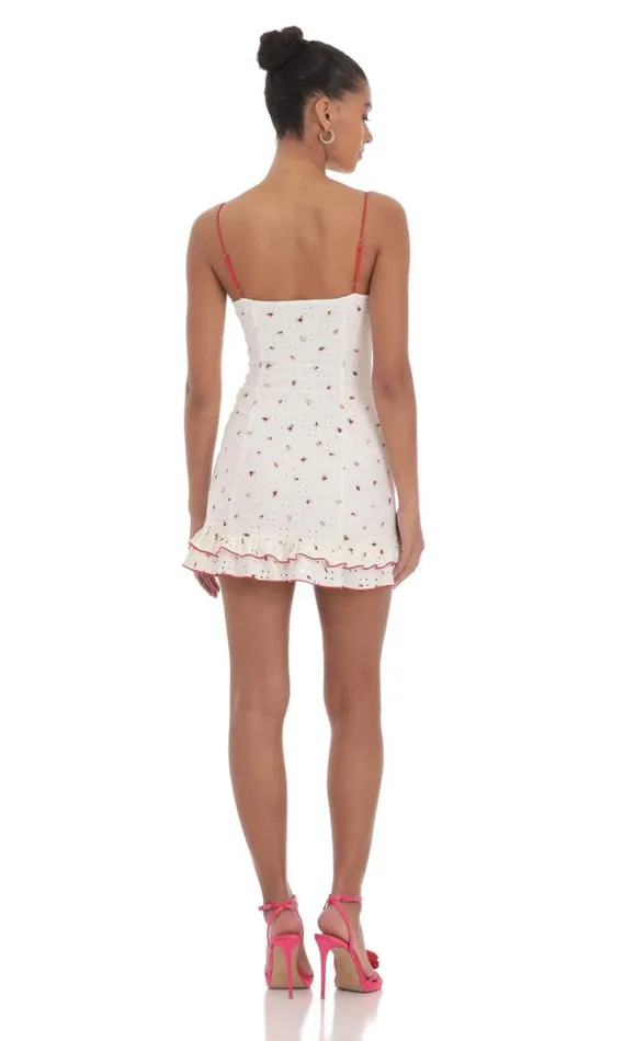 Floral Eyelet Ruffle Dress White Women LUCY IN THE SKY Mini Dresses