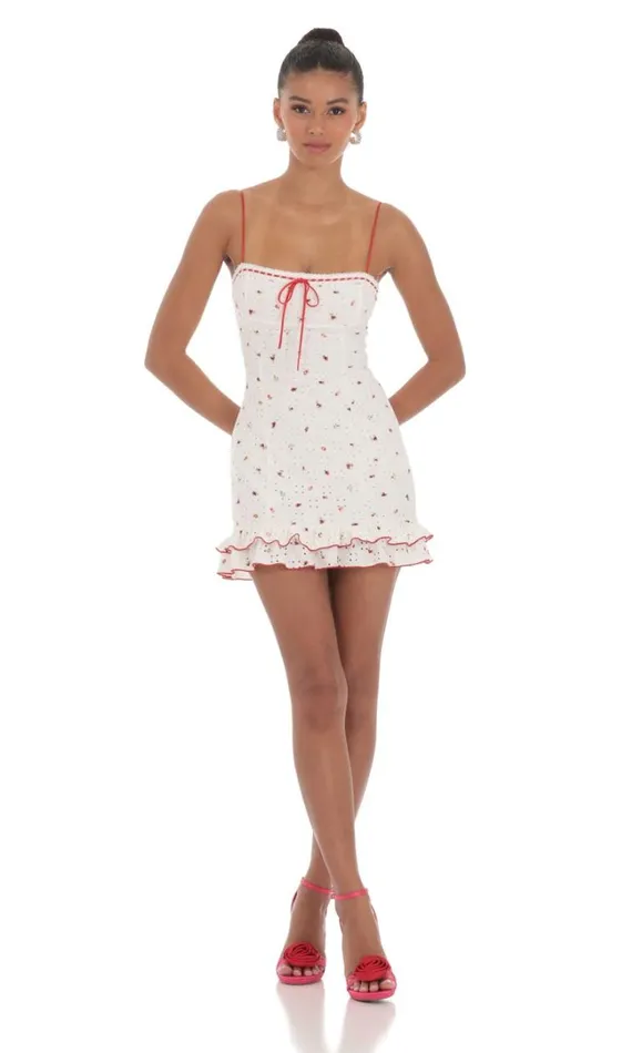 Floral Eyelet Ruffle Dress White Women LUCY IN THE SKY Mini Dresses