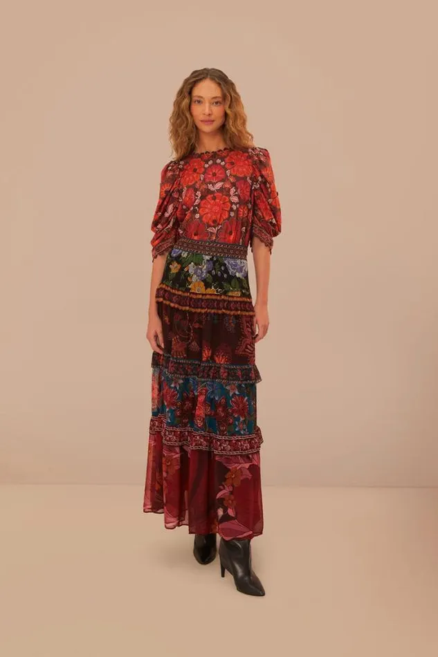 Floral Mix Ruffle Maxi Skirt Women FARM Rio Skirts