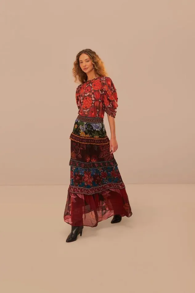 Floral Mix Ruffle Maxi Skirt Women FARM Rio Skirts