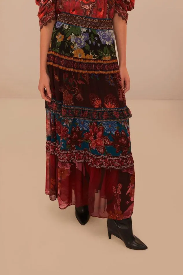 Floral Mix Ruffle Maxi Skirt Women FARM Rio Skirts