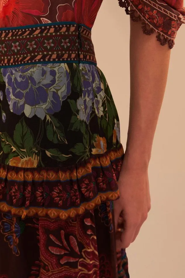 Floral Mix Ruffle Maxi Skirt Women FARM Rio Skirts