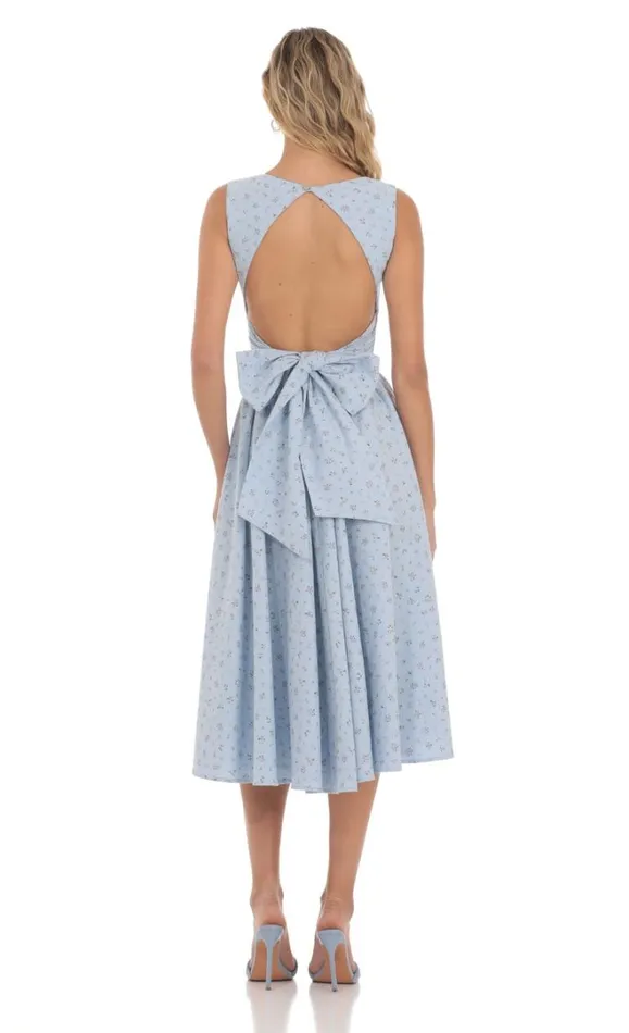 Floral Open Back Midi Dress Blue Women LUCY IN THE SKY Midi Dresses