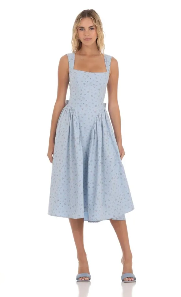 Floral Open Back Midi Dress Blue Women LUCY IN THE SKY Midi Dresses Floral Open Back Midi Dress Blue Women LUCY IN THE SKY Midi Dresses