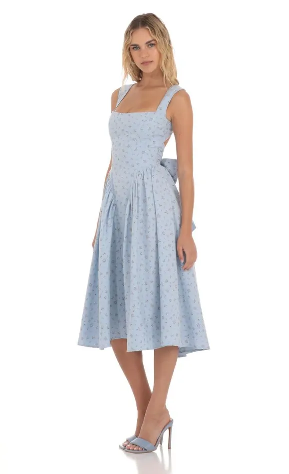 Floral Open Back Midi Dress Blue Women LUCY IN THE SKY Midi Dresses Floral Open Back Midi Dress Blue Women LUCY IN THE SKY Midi Dresses