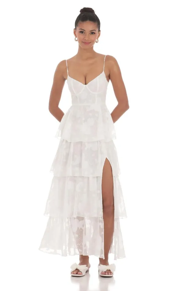 Floral Ruffle Aline Maxi Dress White Women LUCY IN THE SKY Maxi Dresses