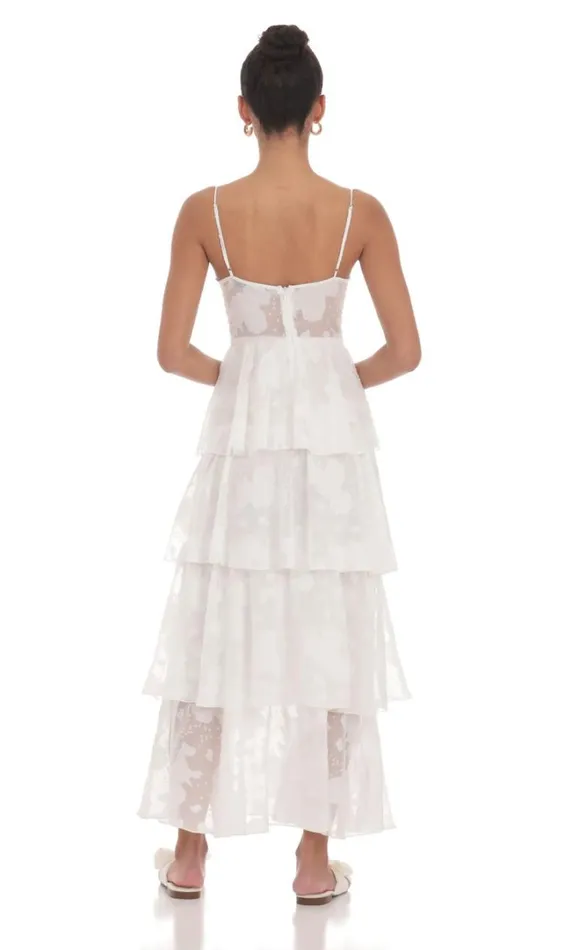Floral Ruffle Aline Maxi Dress White Women LUCY IN THE SKY Maxi Dresses