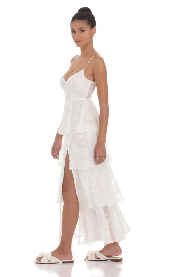 Floral Ruffle Aline Maxi Dress White Women LUCY IN THE SKY Maxi Dresses