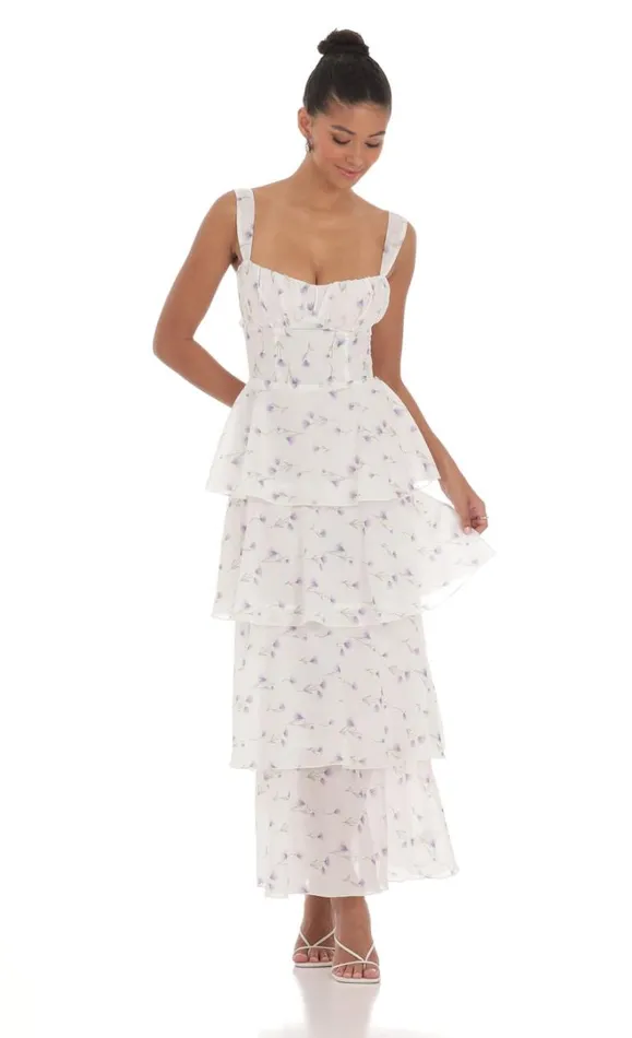Floral Ruffle Maxi Dress White Women LUCY IN THE SKY Maxi Dresses