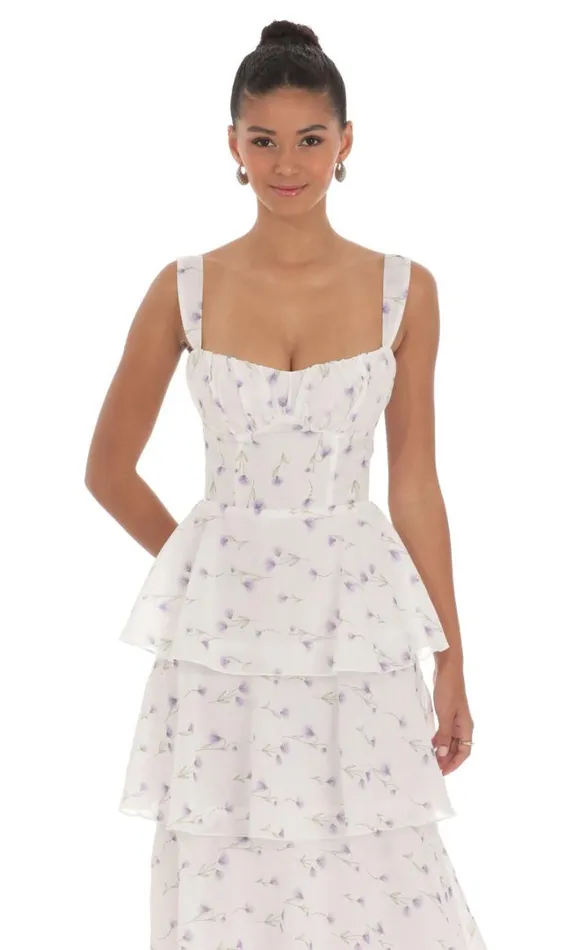 Floral Ruffle Maxi Dress White Women LUCY IN THE SKY Maxi Dresses Floral Ruffle Maxi Dress White Women LUCY IN THE SKY Maxi Dresses