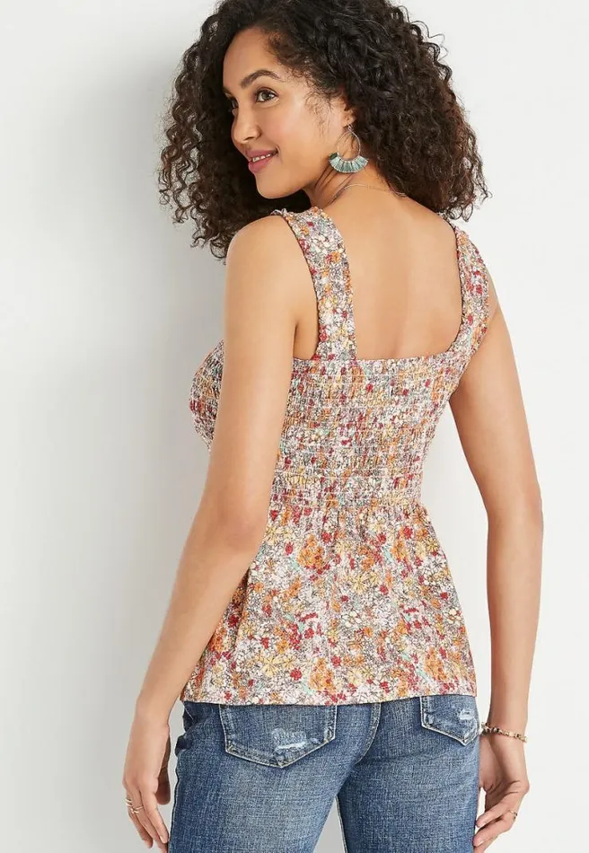 Floral Smocked Babydoll Tank Top Women Maurices Tops