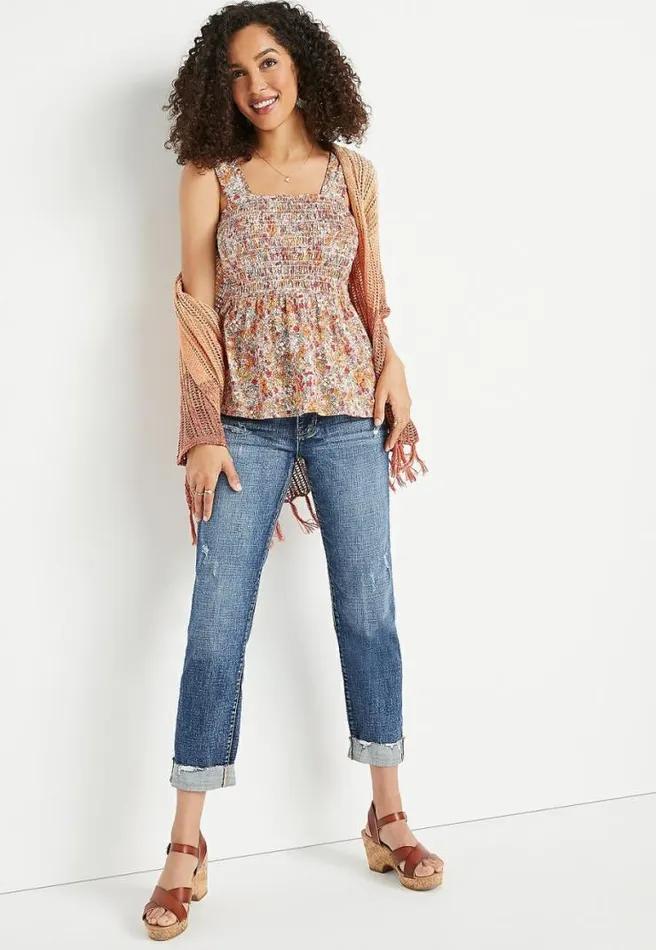 Floral Smocked Babydoll Tank Top Women Maurices Tops