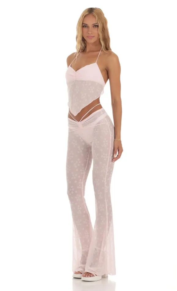 Floral Three Piece Set Pink Women LUCY IN THE SKY Pants Floral Three Piece Set Pink Women LUCY IN THE SKY Pants