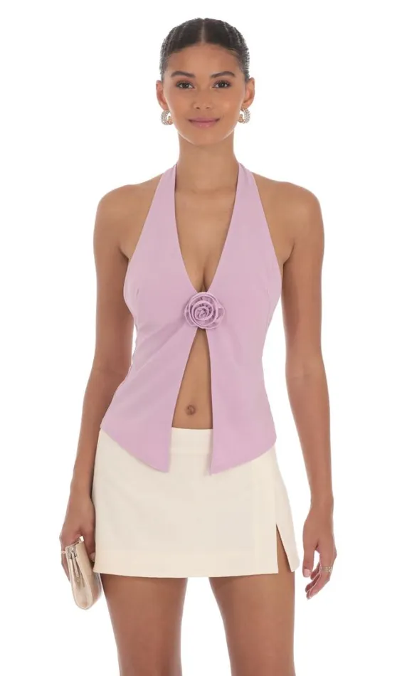 Flower Plunge Neck Top Lilac Women LUCY IN THE SKY Tops