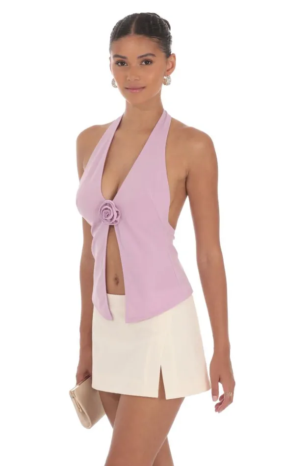 Flower Plunge Neck Top Lilac Women LUCY IN THE SKY Tops Flower Plunge Neck Top Lilac Women LUCY IN THE SKY Tops