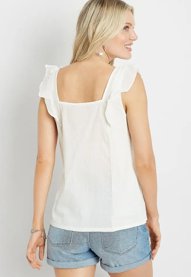 Flutter Sleeve Button Front Blouse Women Maurices Tops