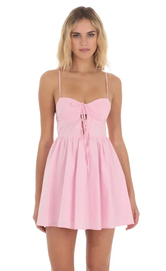 Front Ties Aline Dress Pink Women LUCY IN THE SKY Mini Dresses