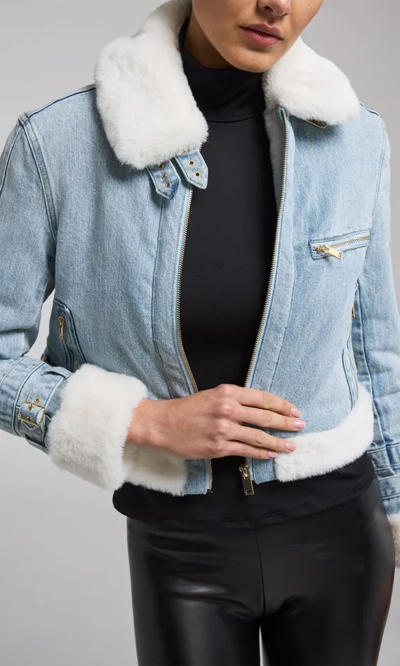 Generation Love Clothing Outerwear Jude Denim Faux Fur Combo Jacket Light Bluewhite 8211 Women