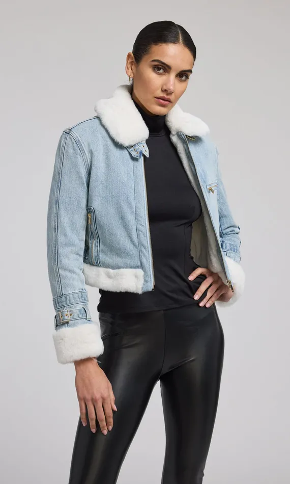 Generation Love Clothing Outerwear Jude Denim Faux Fur Combo Jacket Light Bluewhite 8211 Women