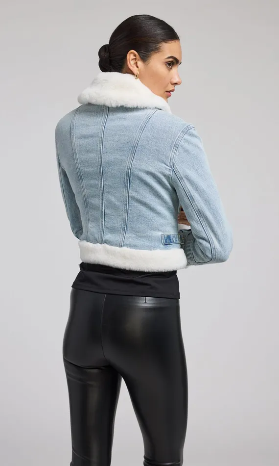 Generation Love Clothing Outerwear Jude Denim Faux Fur Combo Jacket Light Bluewhite 8211 Women
