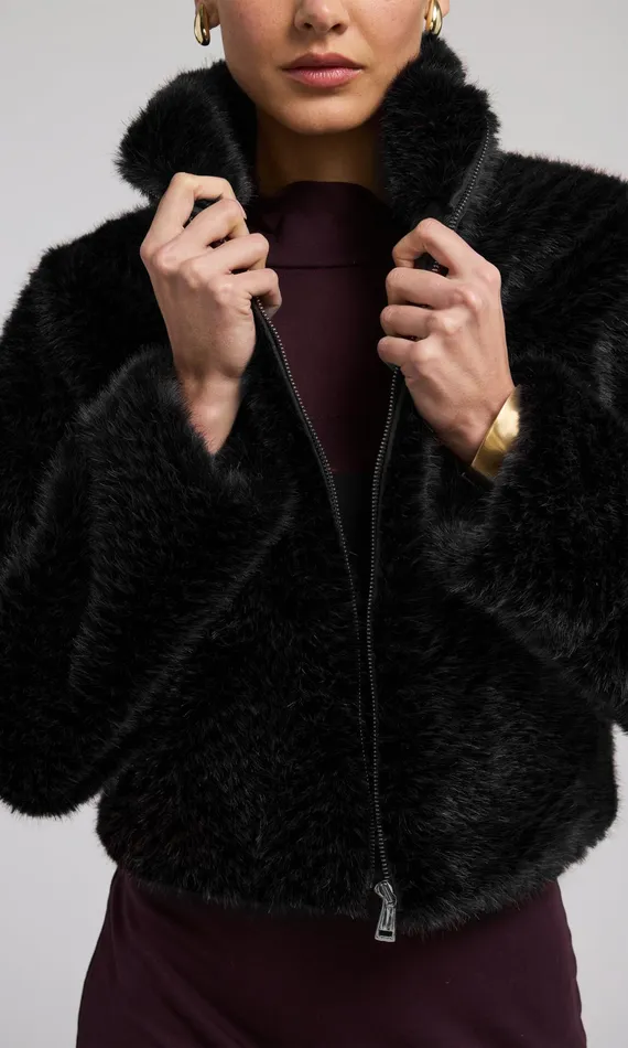 Generation Love Clothing Outerwear Roxi Faux Fur Bomber Black 8211 Women