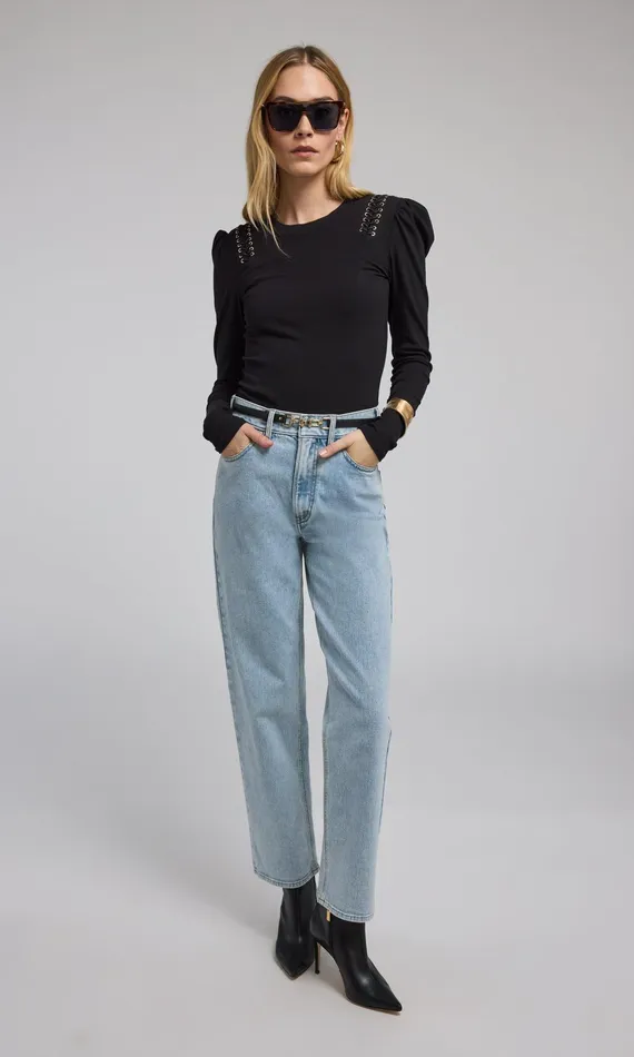 Generation Love Clothing Pants Emmett Denim Pants With Vegan Leather Belt Light Blueblack 8211 Women