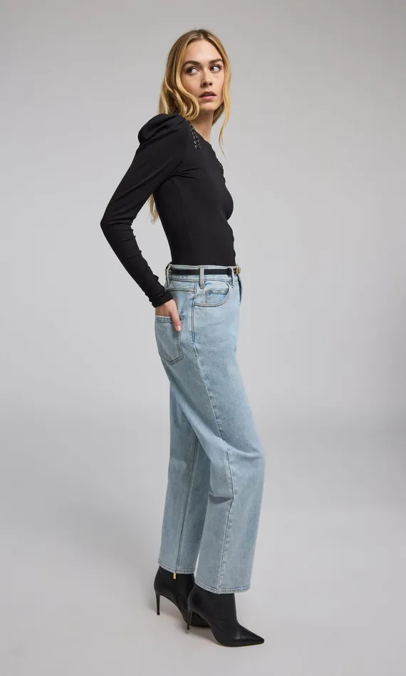 Generation Love Clothing Pants Emmett Denim Pants With Vegan Leather Belt Light Blueblack 8211 Women