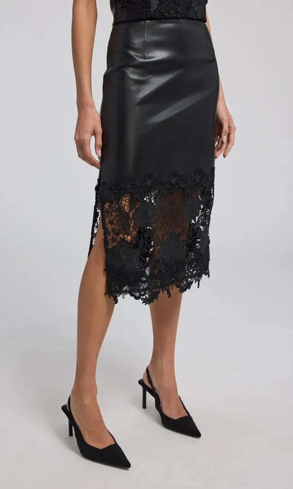 Generation Love Clothing Skirts Chantira Vegan Leather Guipure Combo Skirt Black 8211 Women