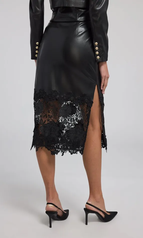 Generation Love Clothing Skirts Chantira Vegan Leather Guipure Combo Skirt Black 8211 Women