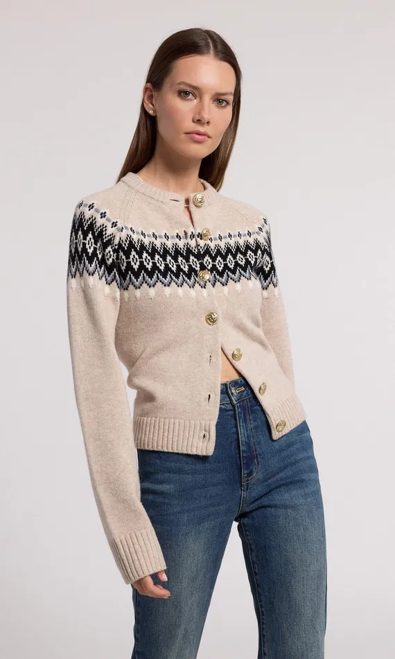 Generation Love Clothing Sweaters and Sweatshirts Frances Fair Isle Cardigan Heather Oatmeal 8211 Women