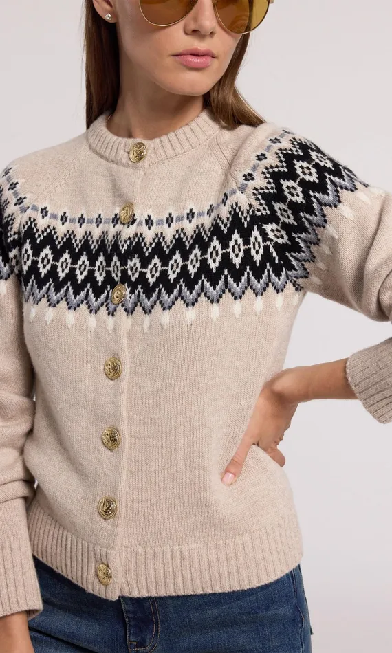Generation Love Clothing Sweaters and Sweatshirts Frances Fair Isle Cardigan Heather Oatmeal 8211 Women