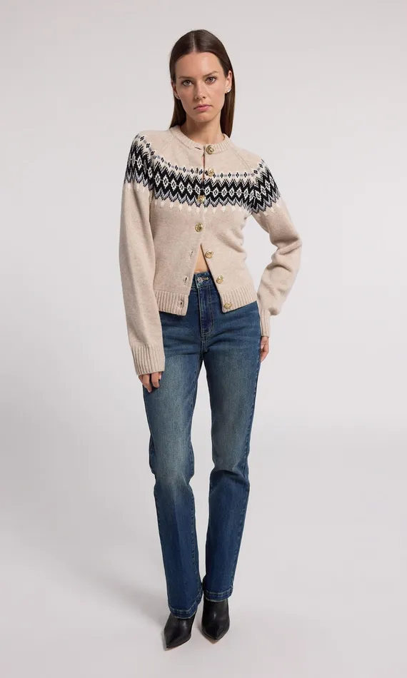 Generation Love Clothing Sweaters and Sweatshirts Frances Fair Isle Cardigan Heather Oatmeal 8211 Women