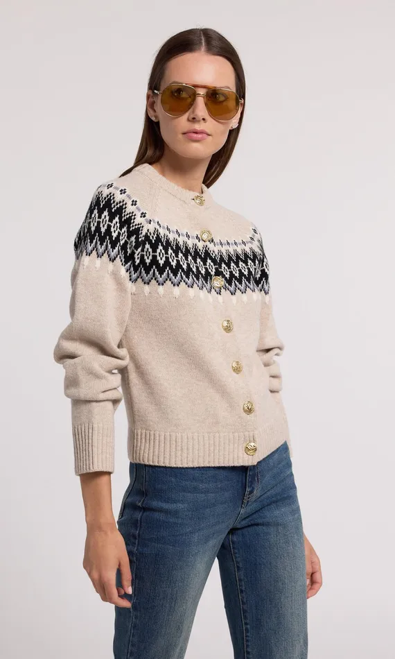 Generation Love Clothing Sweaters and Sweatshirts Frances Fair Isle Cardigan Heather Oatmeal 8211 Women